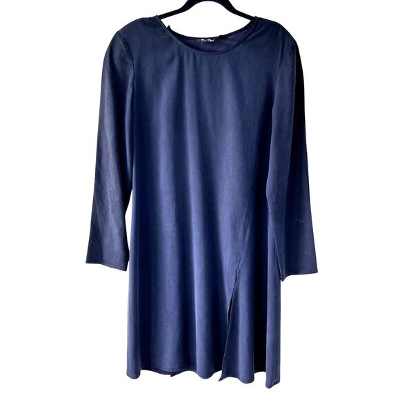 YL BY YAIR Navy Blue 100% Silk Midi Sheath Dress Womens 14 Work Cocktails
